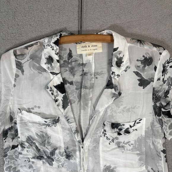 Cloth & Stone Anthropologie Womens Blouse Size XS Lightweight Sheer Boho Florals - Picture 2 of 14